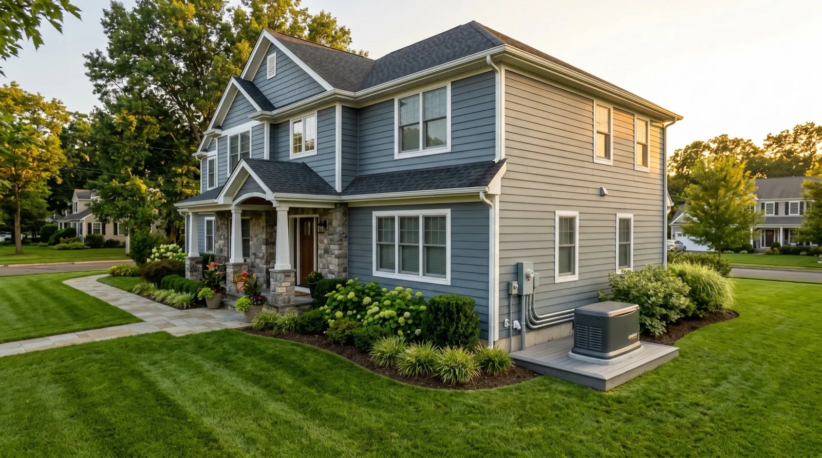 Whole-home standby generator installed beside house, Mike DiNinno Electric NJ